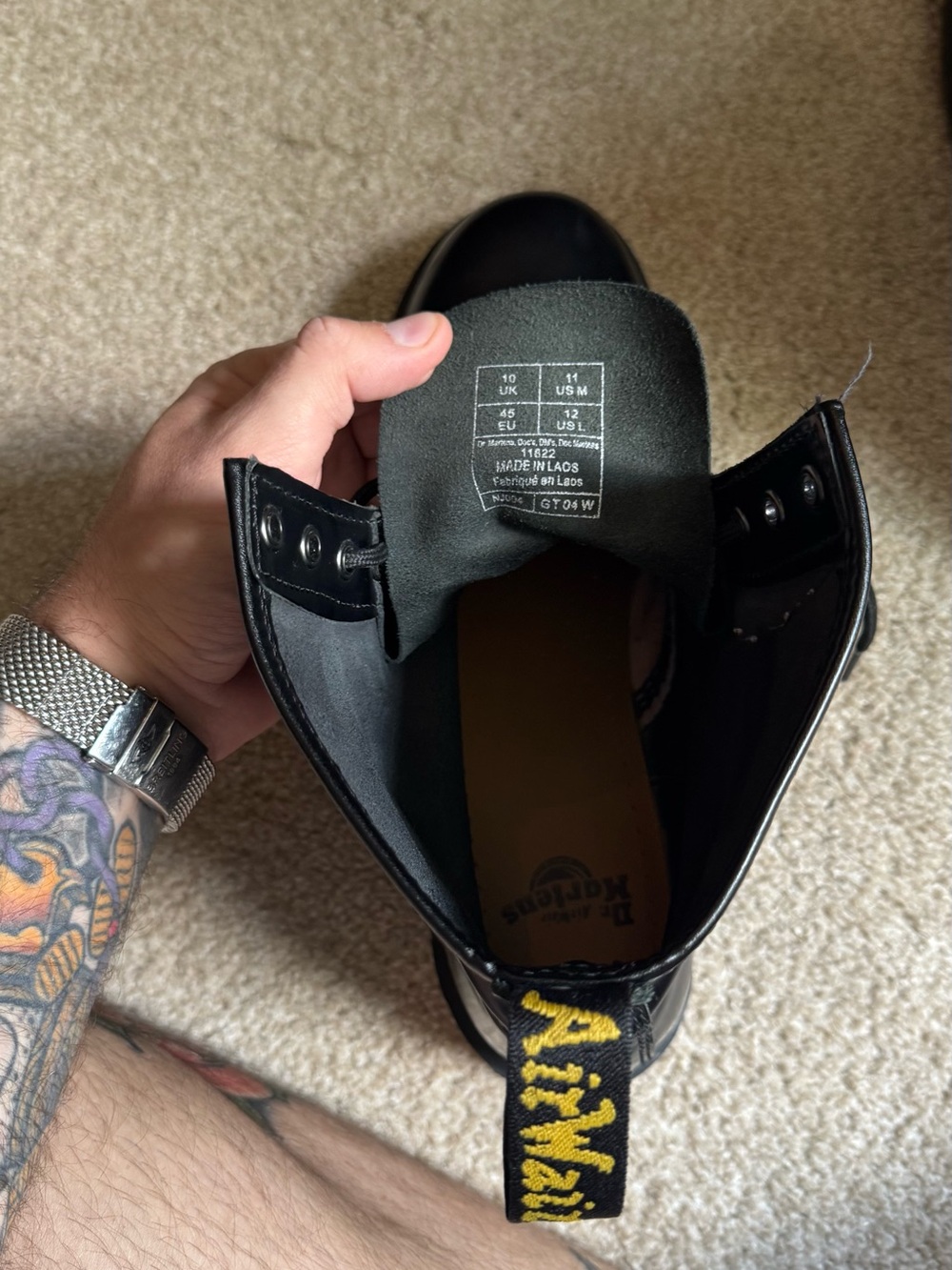 Black Leather Lace-Up Boots with Yellow Stitching - Picture 6 of 9